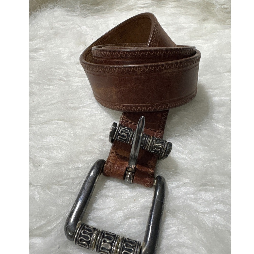 Gap Belt Womens S Brown Leather Western Engraved Silver Buckle Boho Y2K Vintage